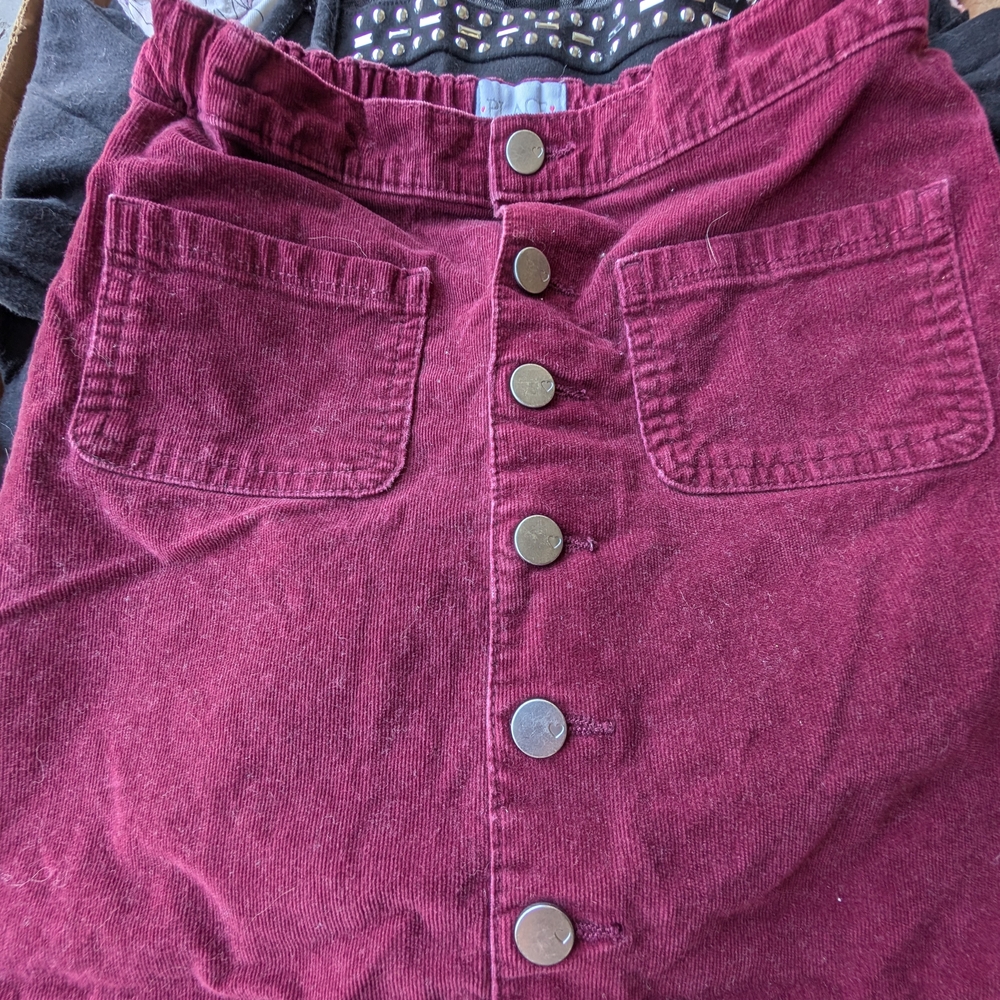 Burgundy Button-Front Skirt